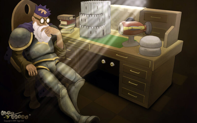 wizard at his desk