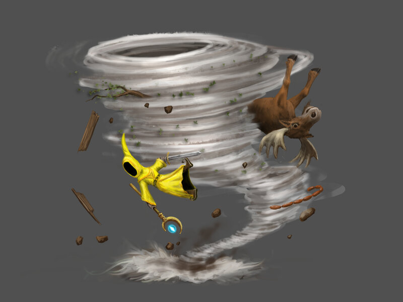 Wizard battling a tornado