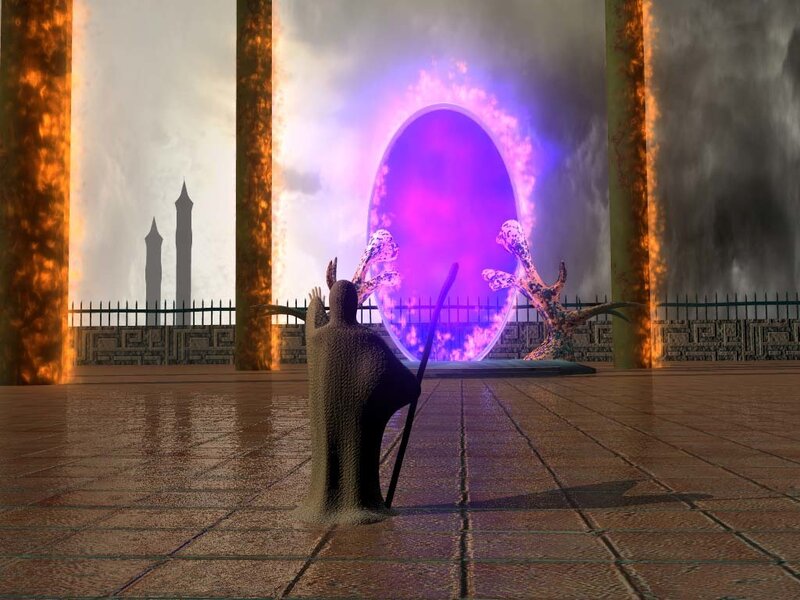 Wizard before a magical portal