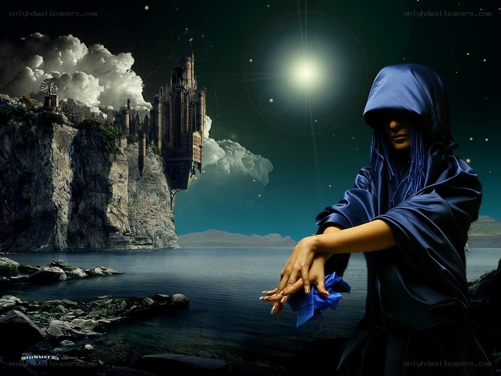 Wizard by the sea at night