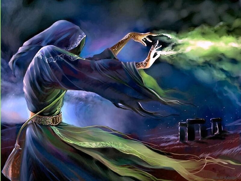 Wizard casting green spell