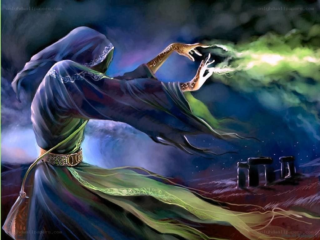 Wizard casting green spell