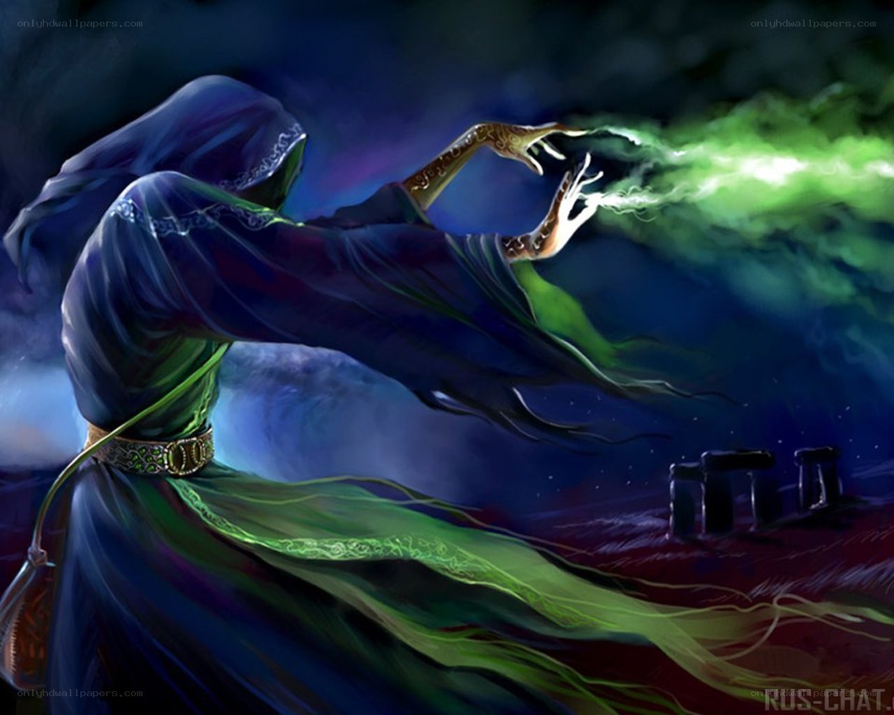 Wizard casting green spell