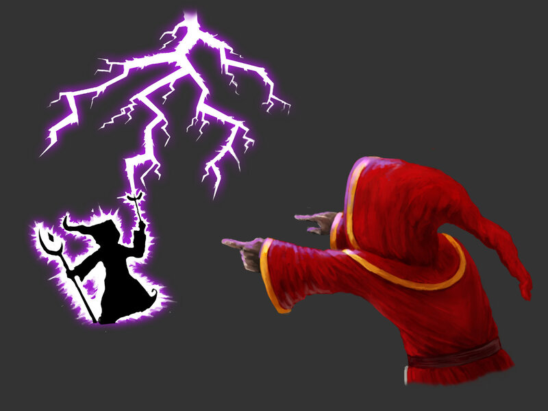 Wizard Casting Lightning — Red, Dramatic