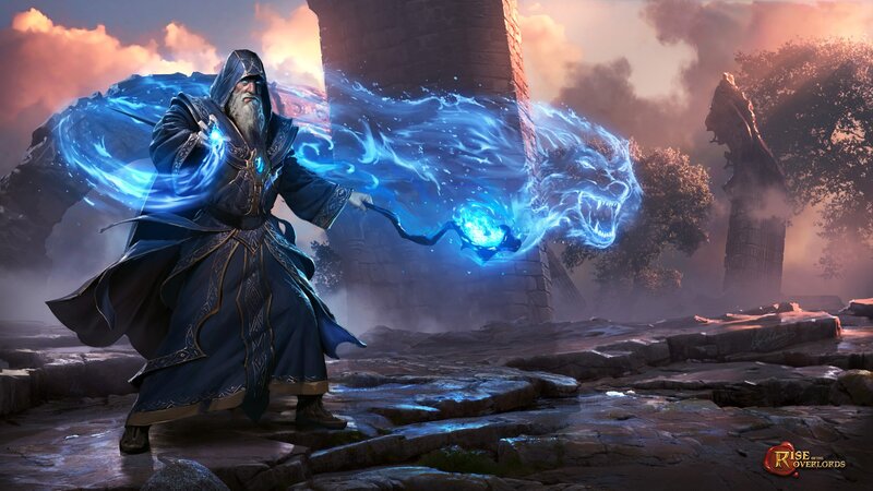 Wizard Casting Spell — Blue, Dramatic, Sunset