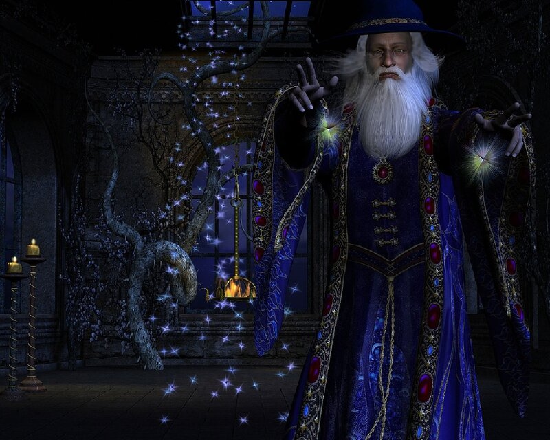 Wizard Casting Spell — Blue, Mysterious