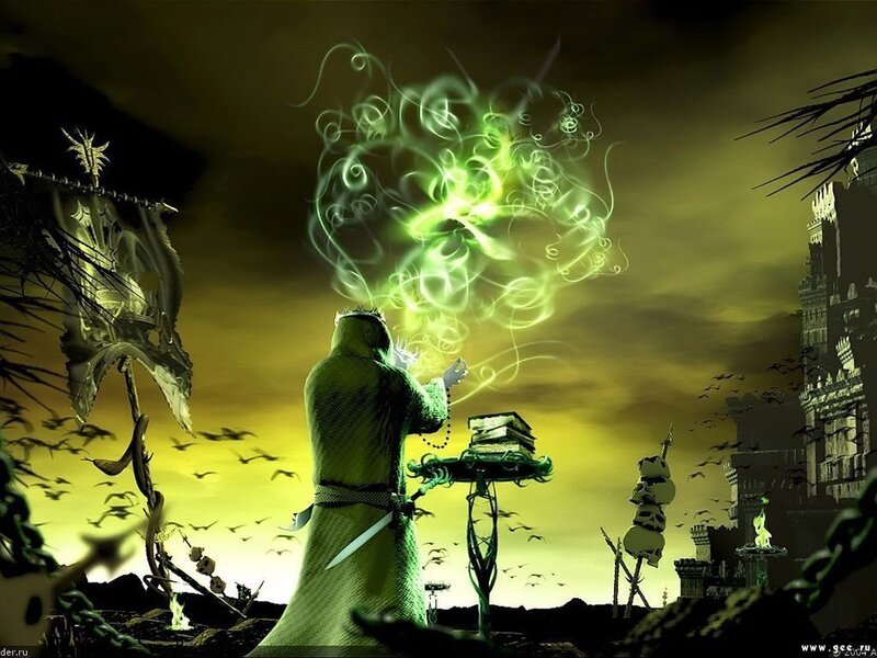 Wizard Casting Spell — Green, Dramatic, Night