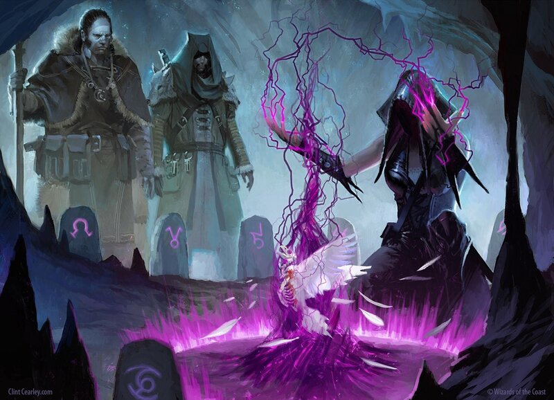 Wizard casting spell in a cave