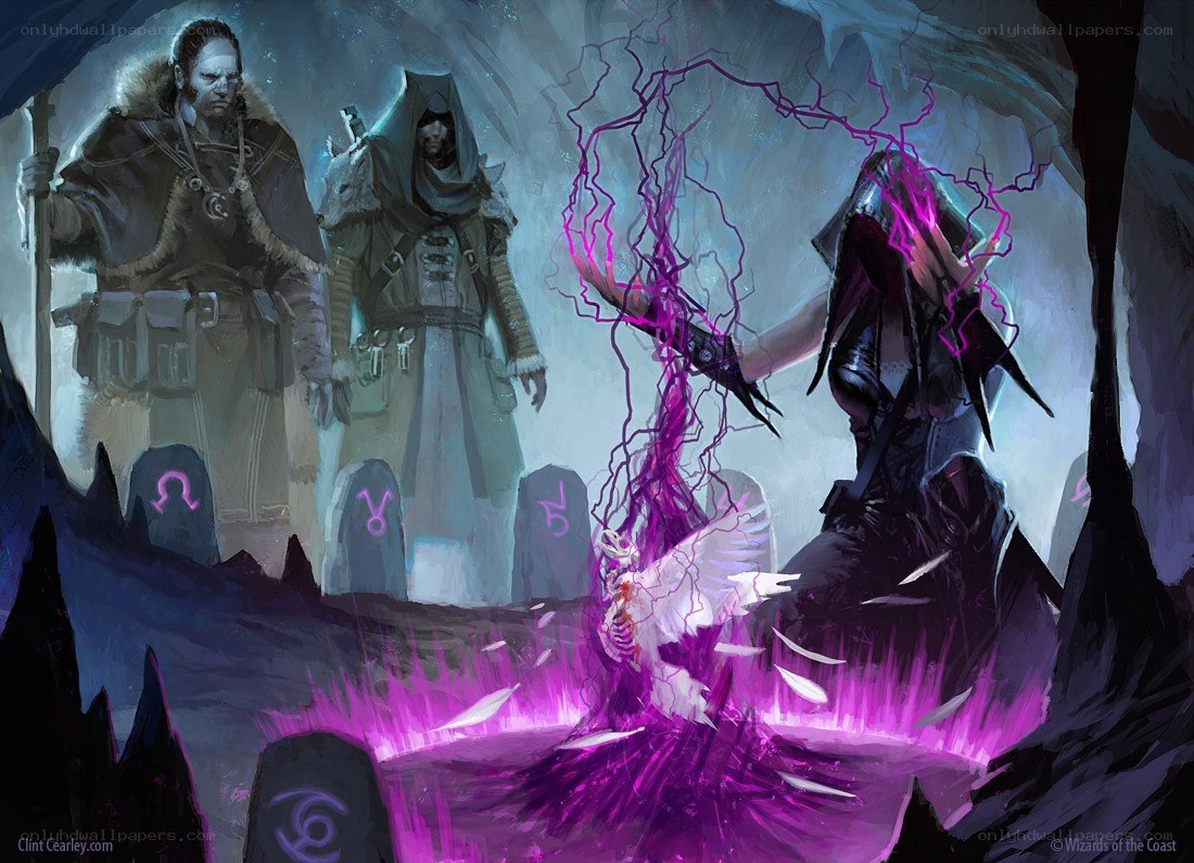 Wizard casting spell in a cave