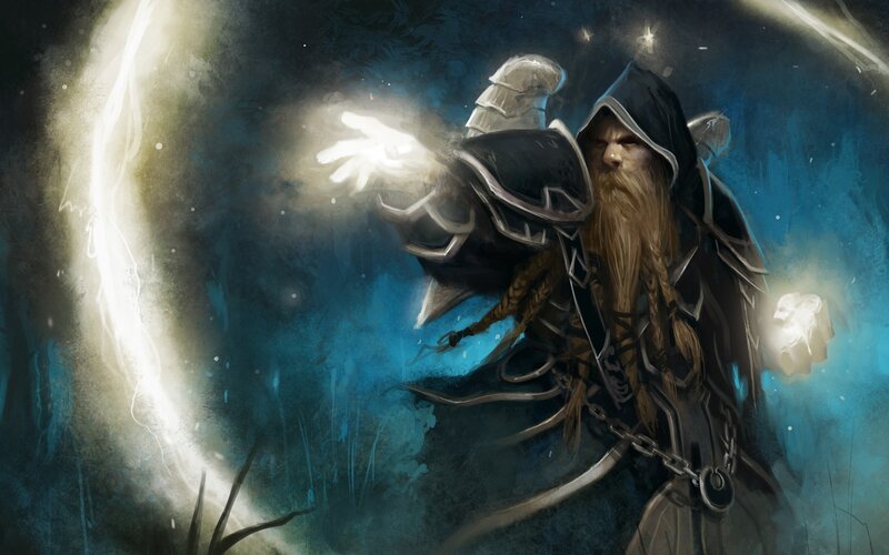 Wizard casting spell in dark forest