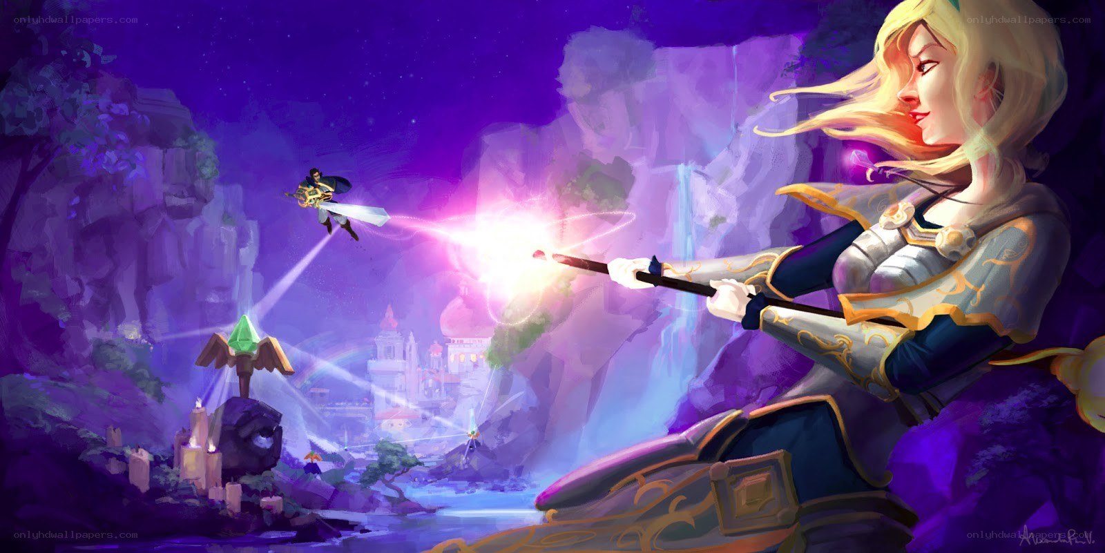 Wizard casting spell in fantasy landscape