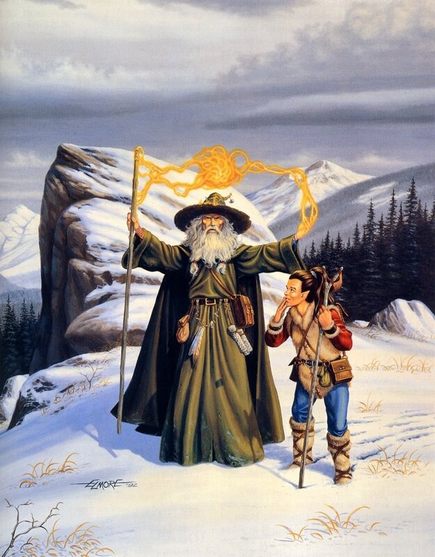 Wizard casting spell in snow