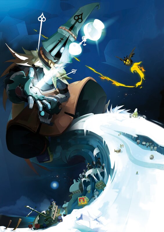Wizard casting spell in snowy landscape