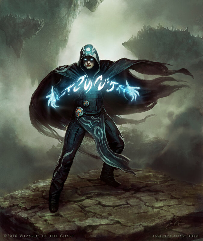 Wizard casting spell on cliff
