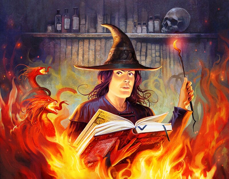 Wizard Casting Spell — Red, Dramatic