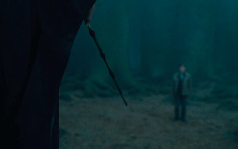 Wizard confrontation in a foggy forest