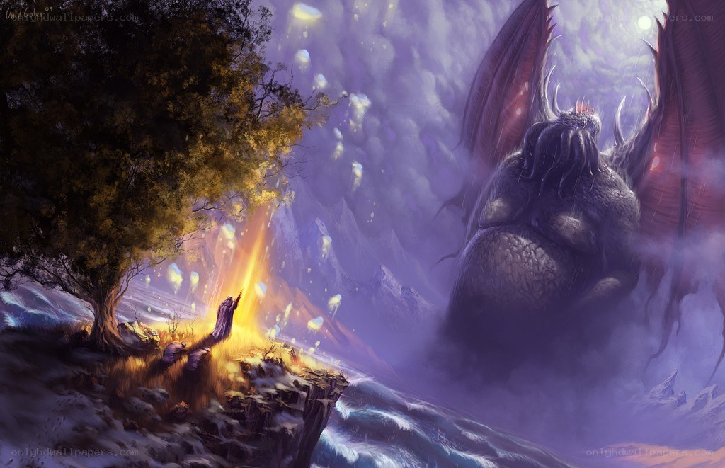 Wizard Confronts a Dragon