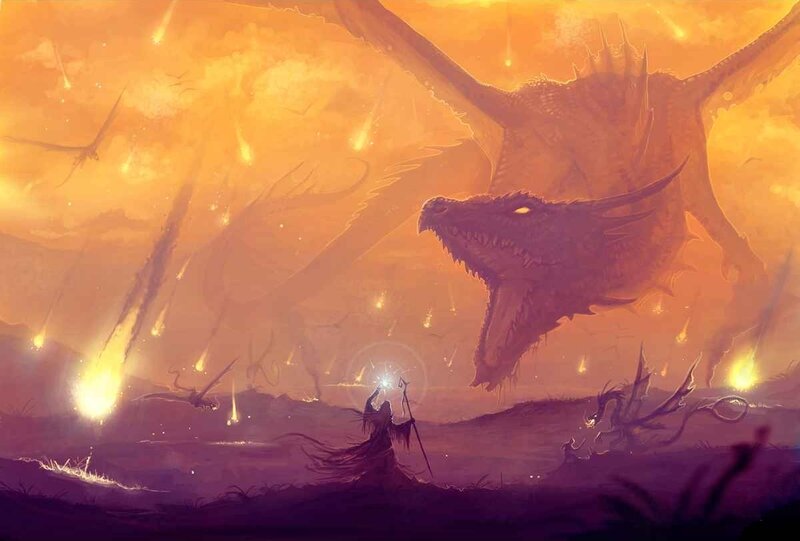 Wizard confronts a dragon