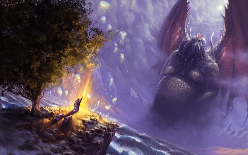 Wizard confronts a dragon