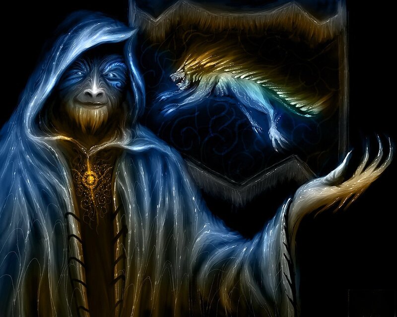 Wizard conjuring a dragon