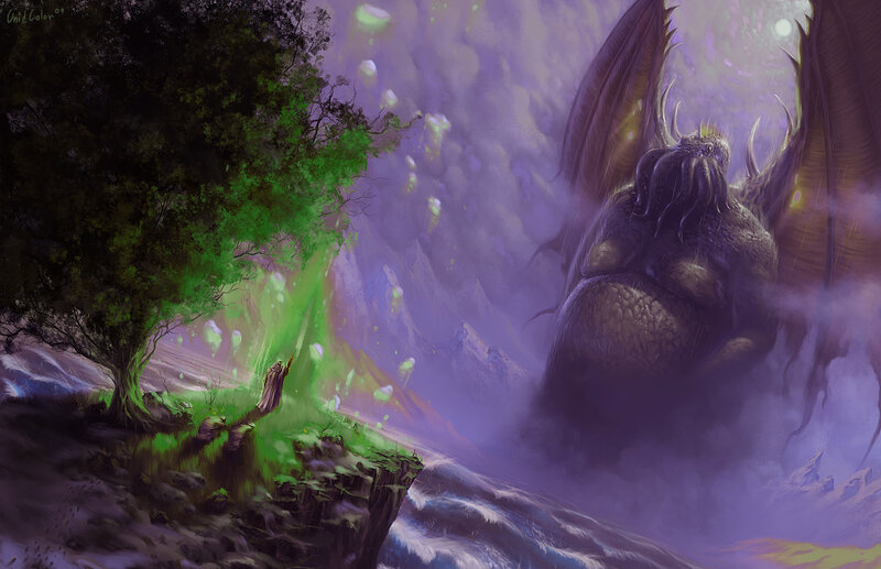 Wizard facing a dragon