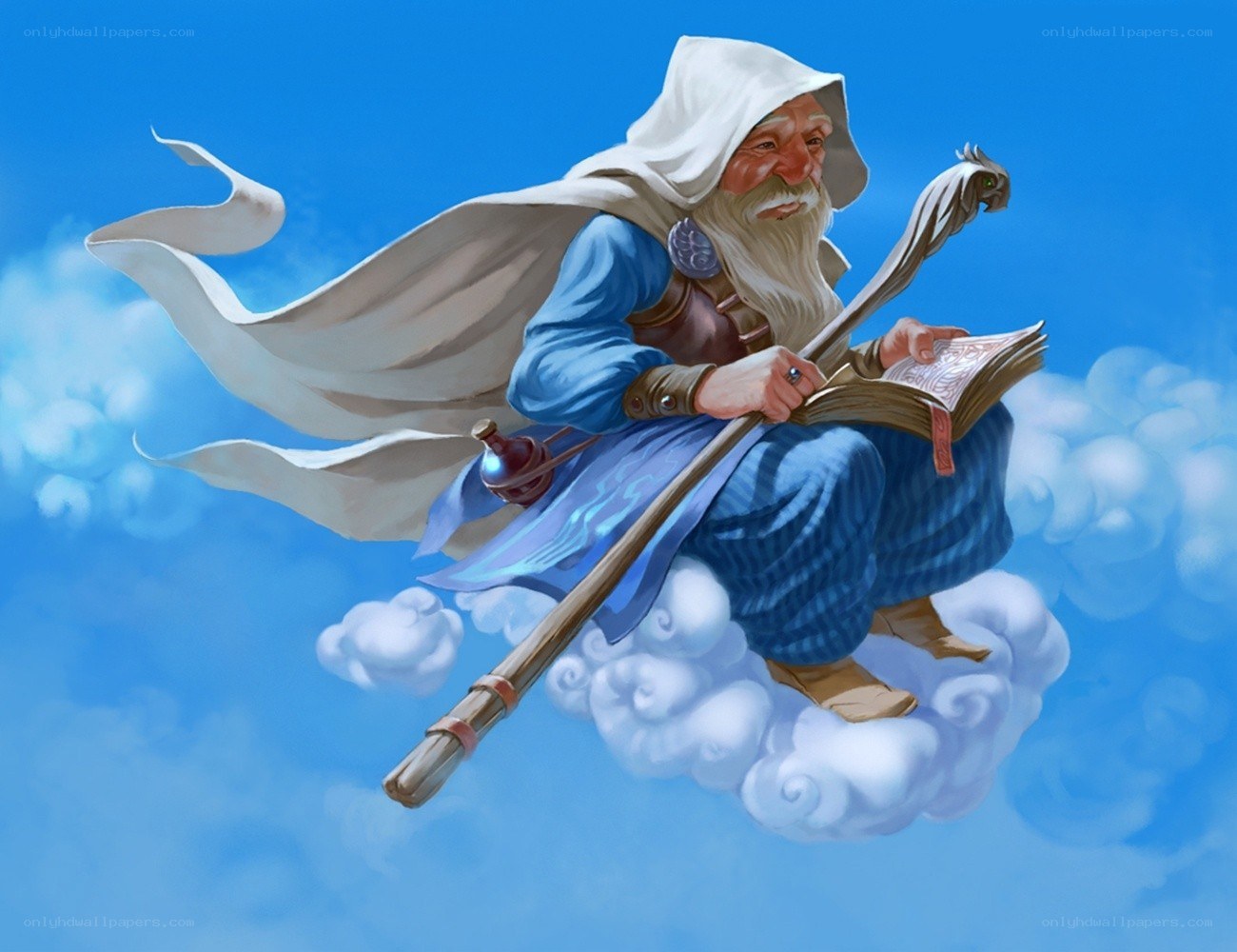 wizard flying on a cloud