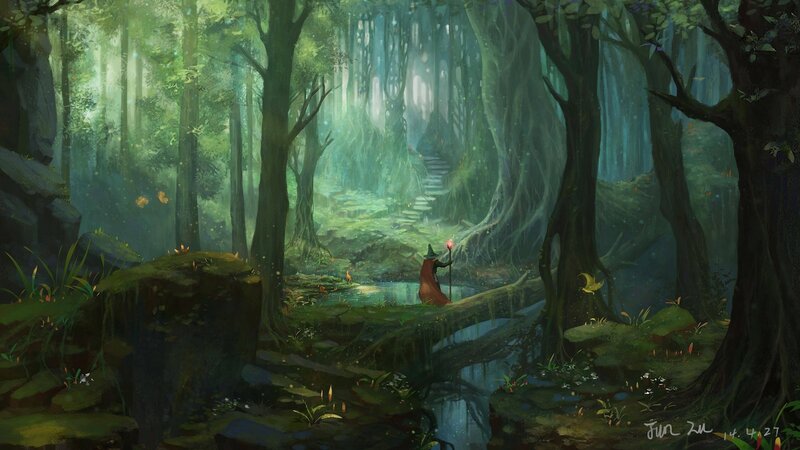Wizard in a Forest — Green, Serene