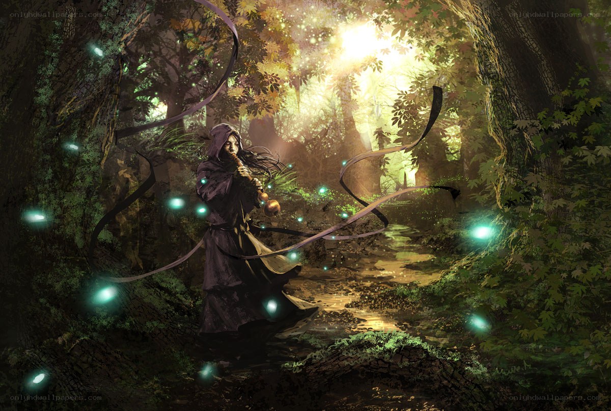 Wizard in a glowing forest