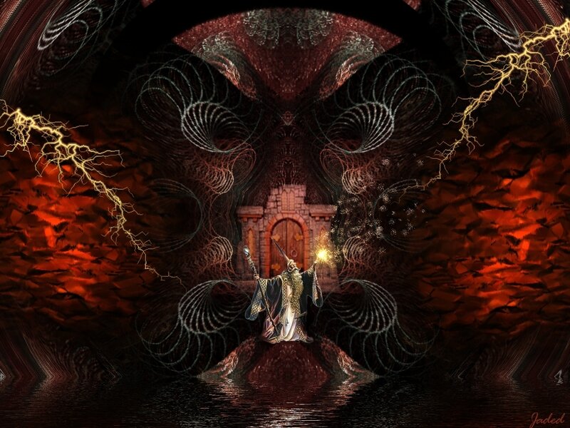 Wizard in a mystical cave