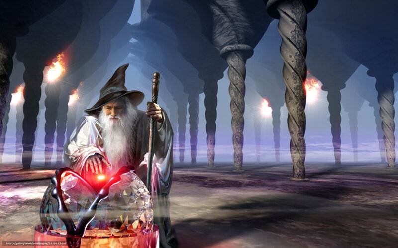 Wizard in a mystical chamber