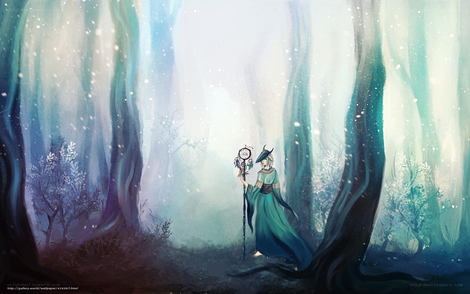 Wizard in a snowy forest