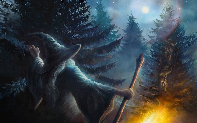 Wizard in Forest — Blue, Dramatic