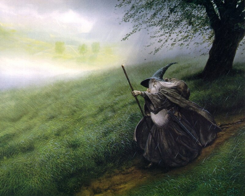 Wizard in Rain — Green, Dramatic, Morning, Illustration