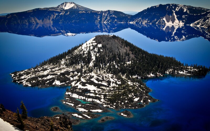 Wizard Island in Crater Lake — Blue