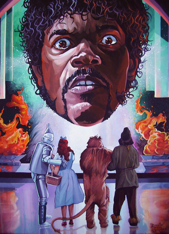 Wizard of Oz characters facing the giant head