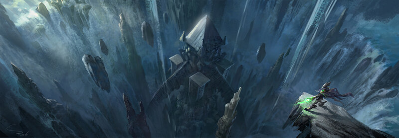 wizard on a cliff overlooking a castle