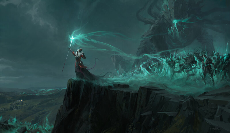 Wizard on a Cliff — Teal