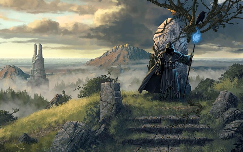 Wizard on a misty hill