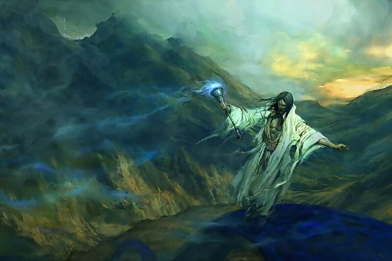Wizard on a mountain peak