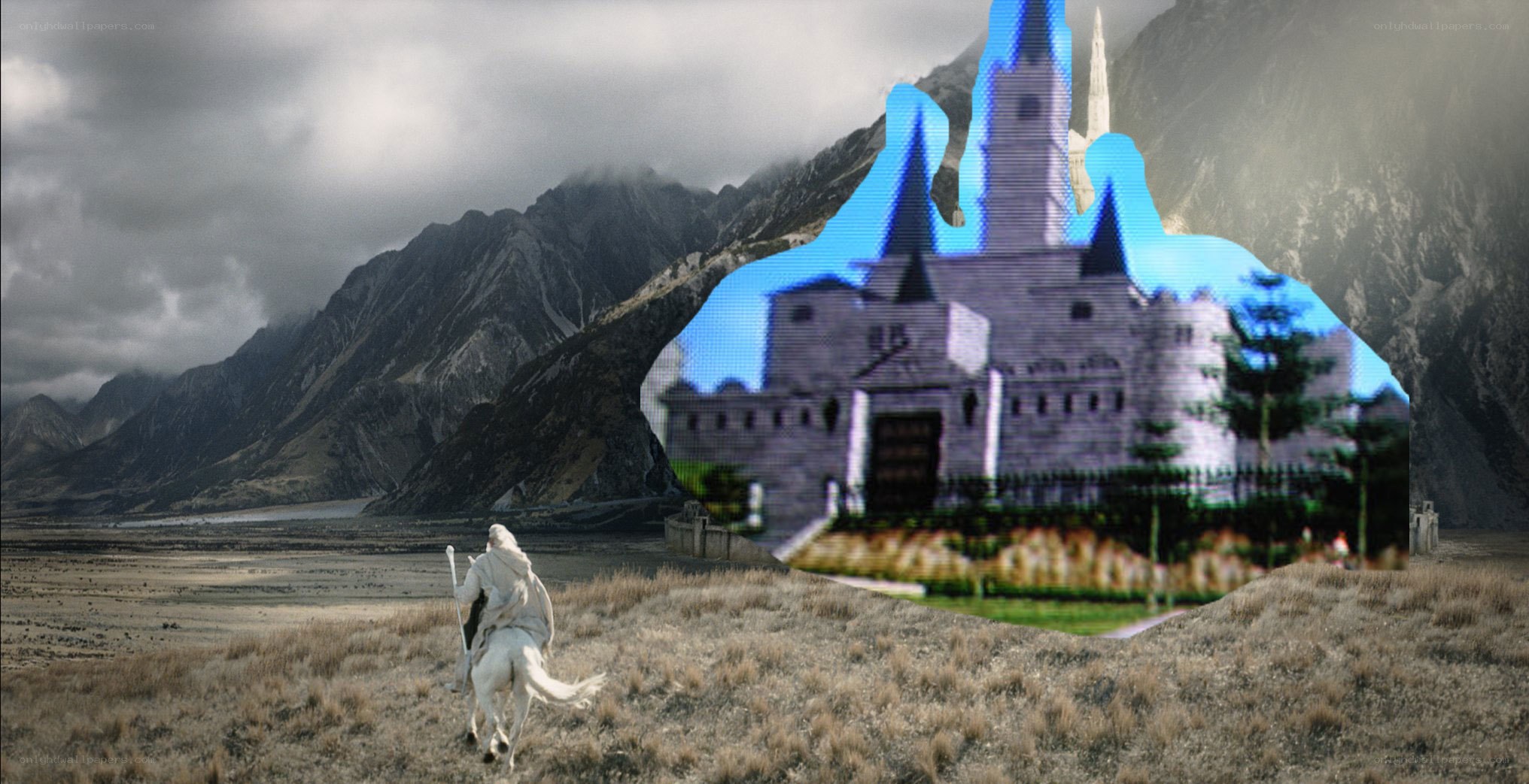 Wizard on horseback in mountain valley