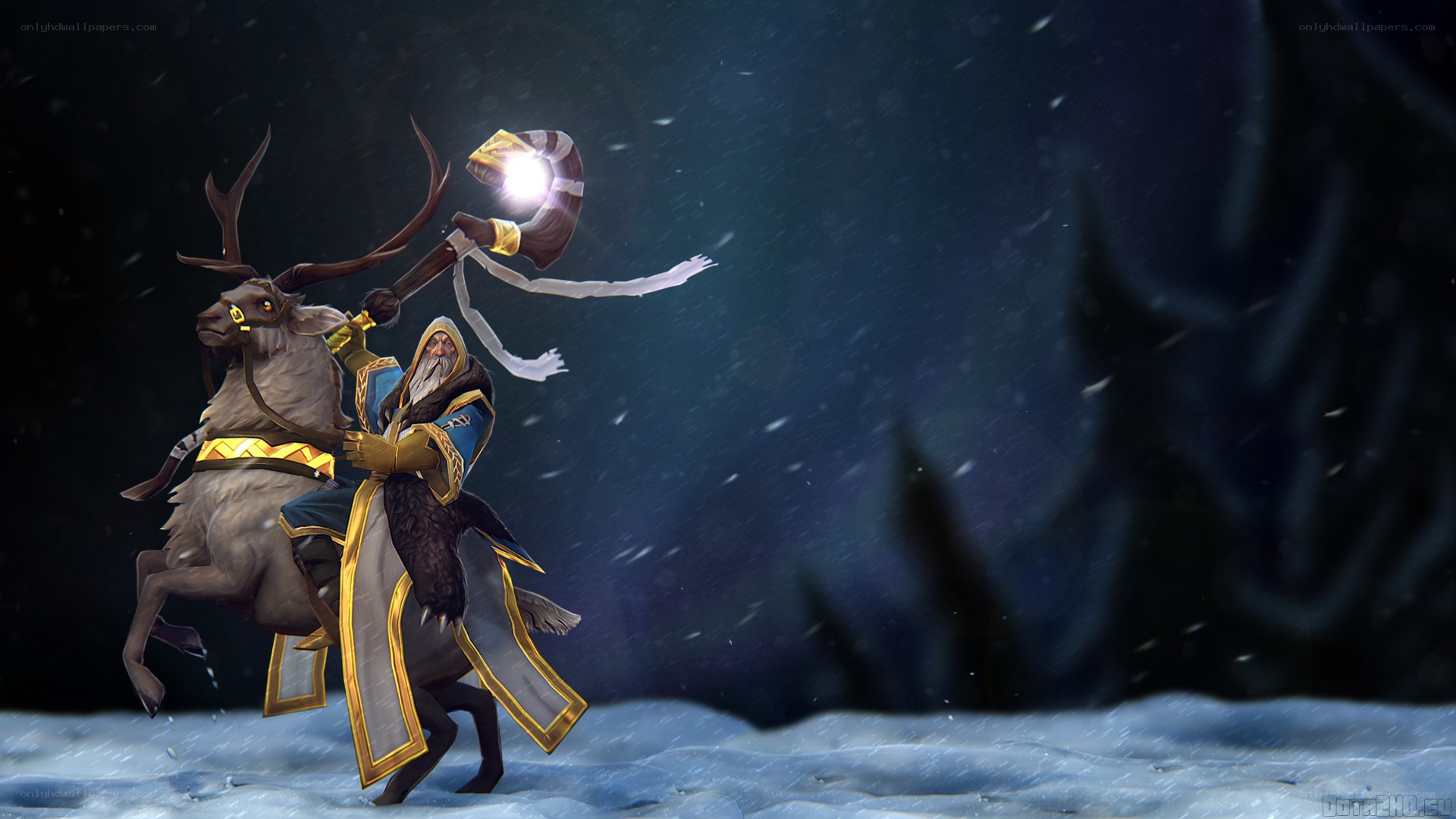 wizard on reindeer in snow