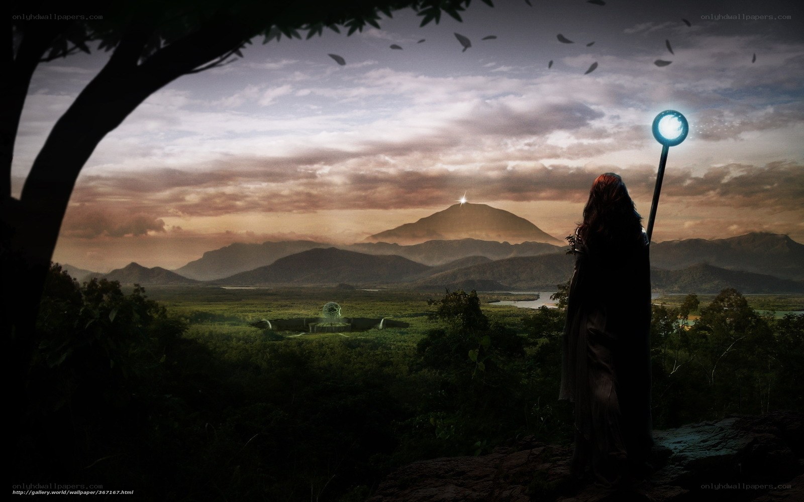 Wizard overlooking a mystical landscape