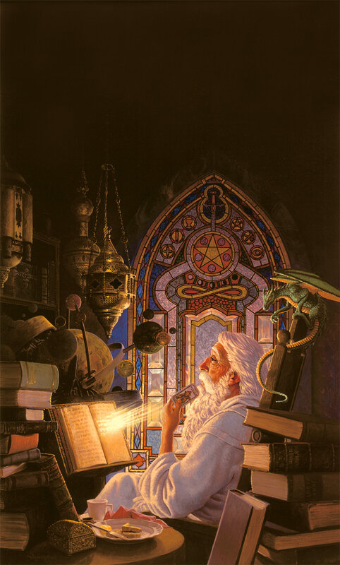 Wizard reading in a study