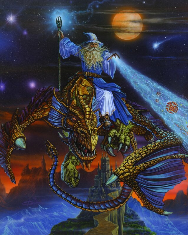 Wizard riding a dragon
