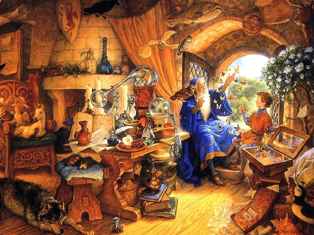 Wizard's workshop with apprentice