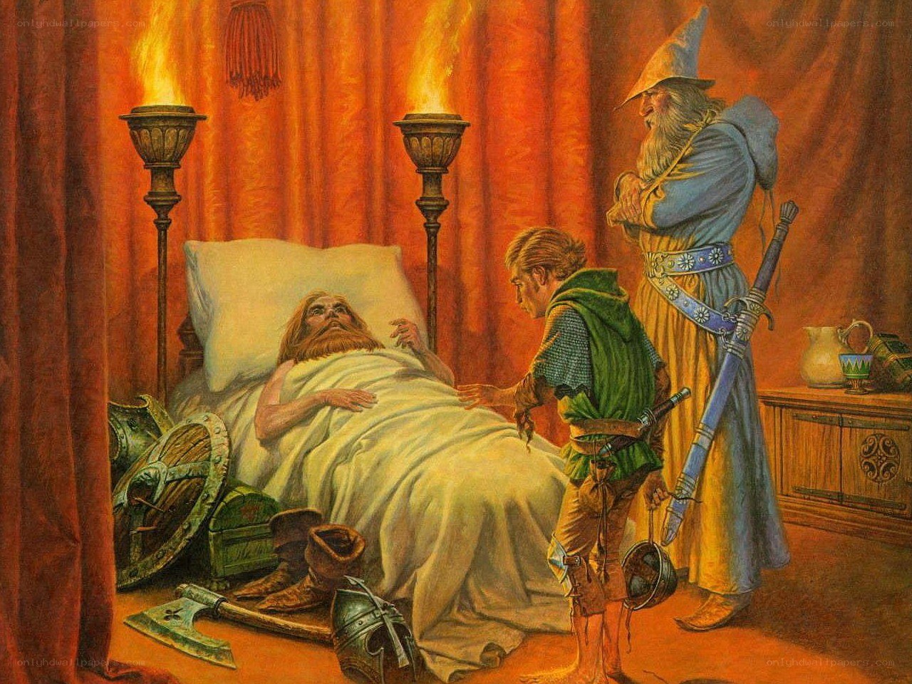 Wizard visiting a sick warrior