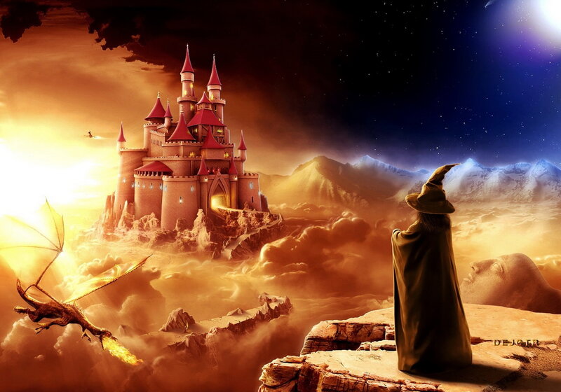 Wizard Watching Castle — Orange