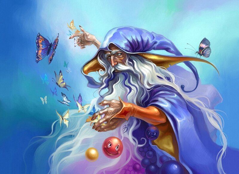 Wizard with Butterflies — Blue
