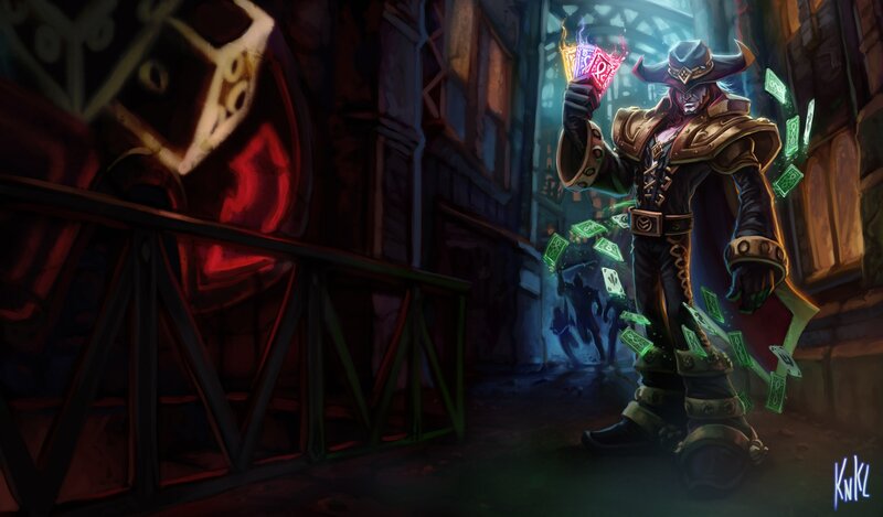 Wizard with cards in alley
