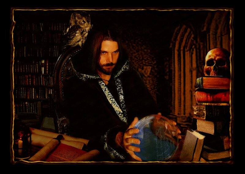 Wizard with Crystal Ball — Black
